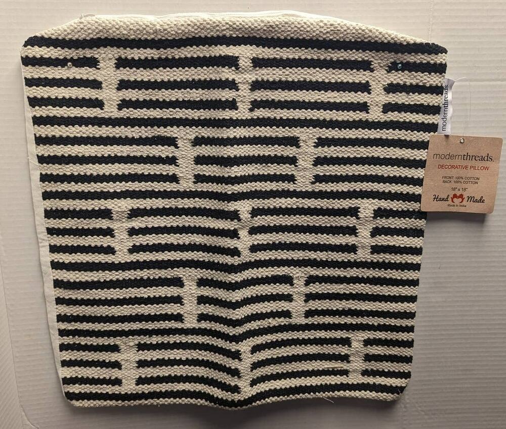 Modern Threads Decorative Pillow Case Cover Cotton Handmade in India Black White